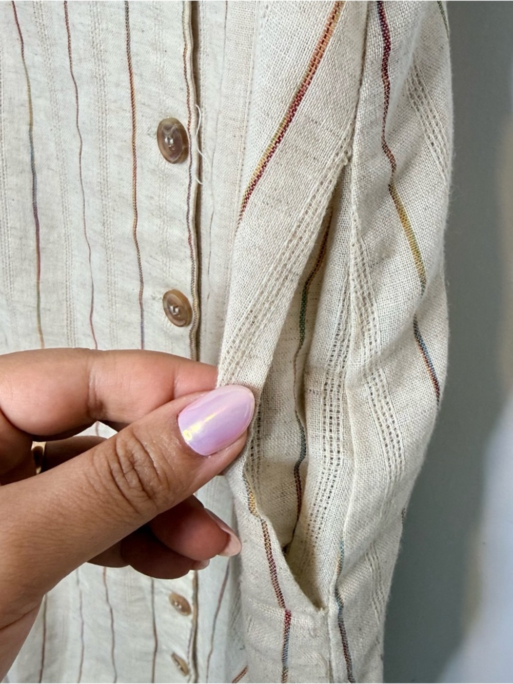 Lucca Beige Striped Button-Front Linen cotton Dress size Small BNWT - Picture 6 of 13
